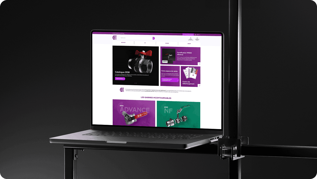 Page d’accueil du site e-commerce BtoB de JWB, robinetterie industrielle