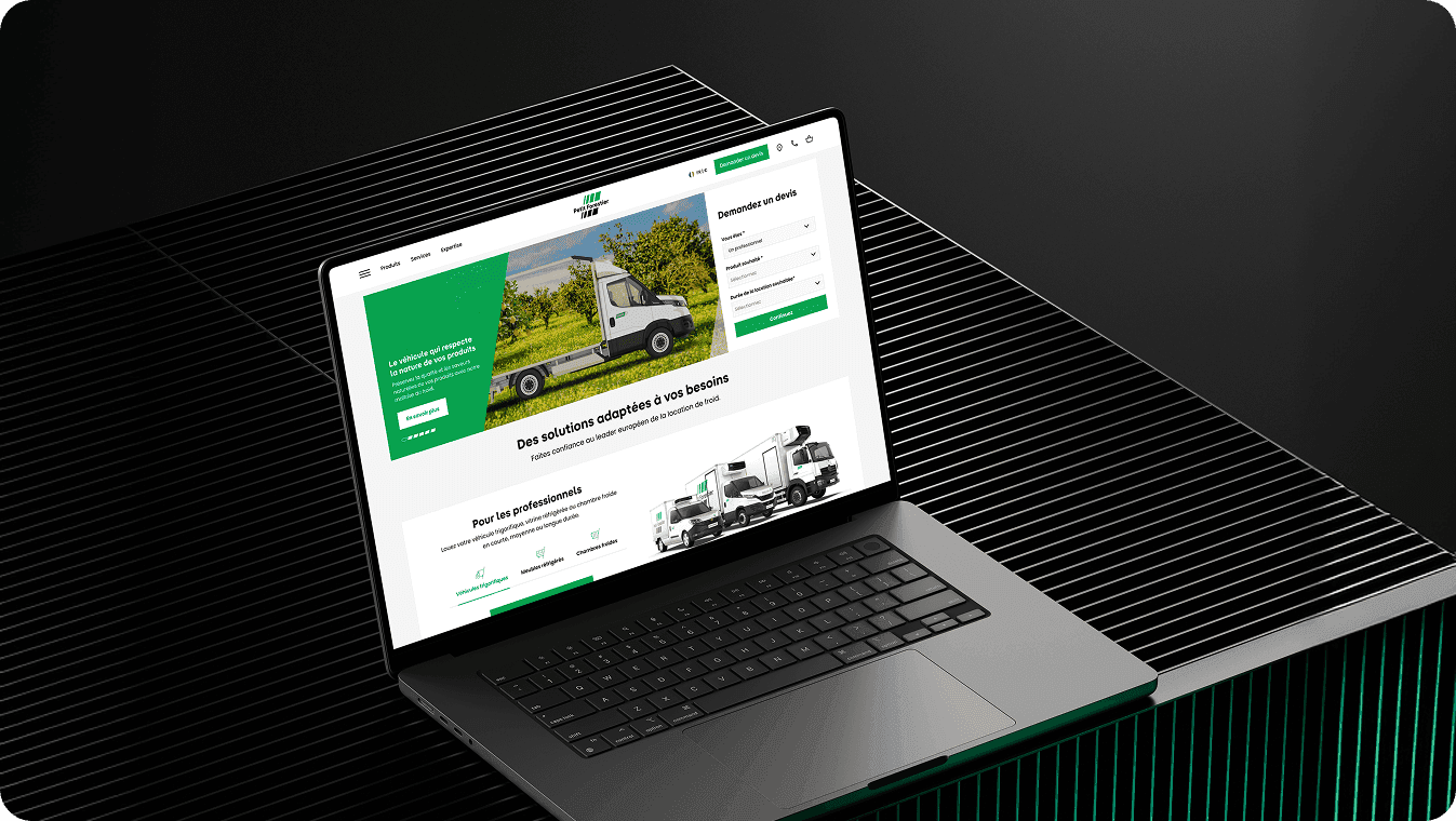 Page d’accueil du site Petit Forestier, spécialiste de la location de véhicules frigorifiques